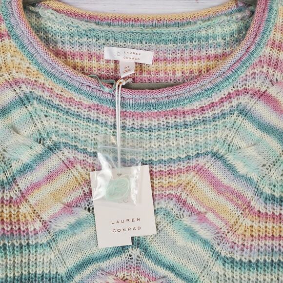 Lauren Conrad Rainbow Cable Knit Crochet Sweater Oversized Tunic Size M NWT - Picture 5 of 13
